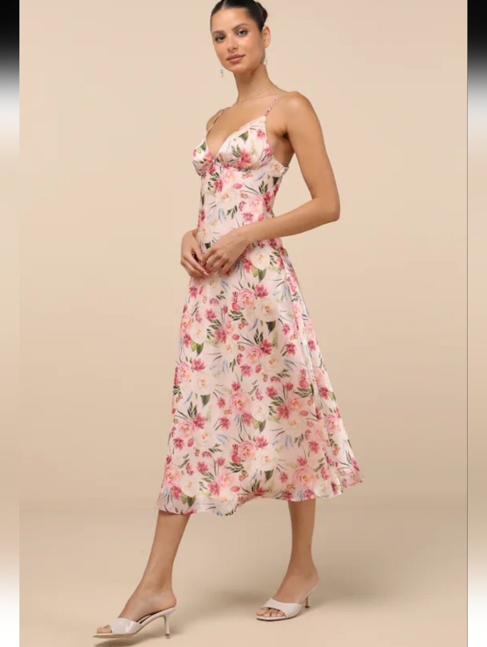 Lulu's Pink Floral Slip Midi Dress Size XS NEW #4G - Picture 3 of 9